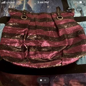 Pink and gray sequin purse